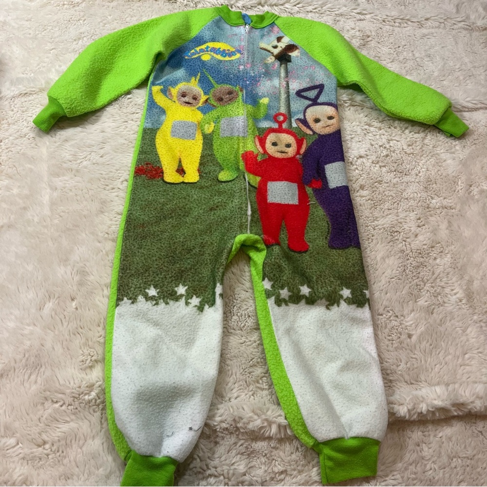 Vintage Teletubbies one piece sleeper pajamas 1998 Rare full zip nostalgic 4/5